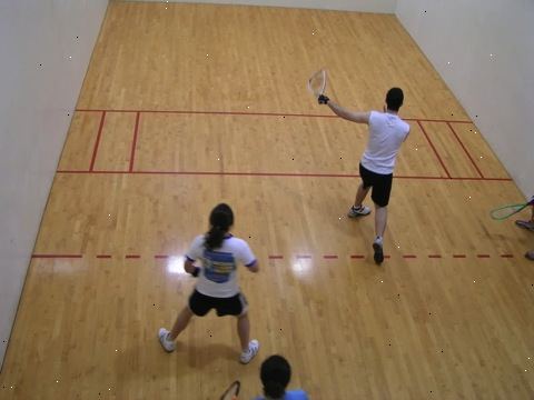 Hur man spelar badminton. Spelarna turas portion från den streckade linjen.